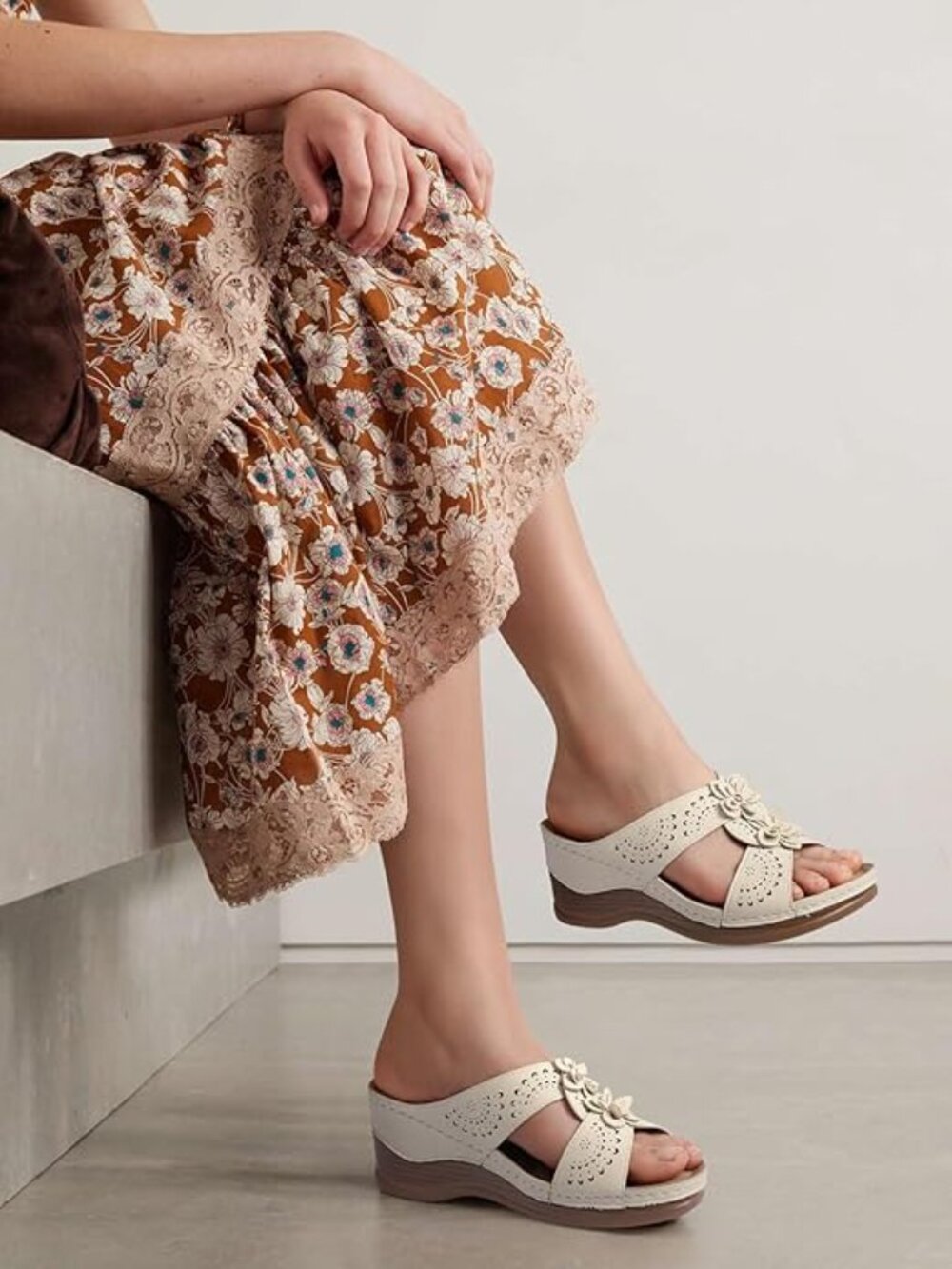 Womens Wedge Sandals Leather: Dressy Sandal, Rubber Sole, Comfortable Walking,
